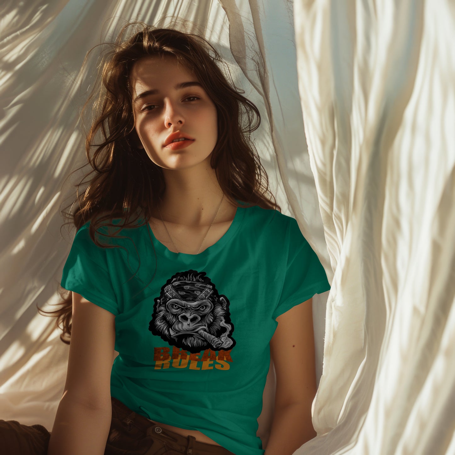 Rauchender Affe Break Rules Premium Damen-T-Shirt mit Rundhalsausschnitt