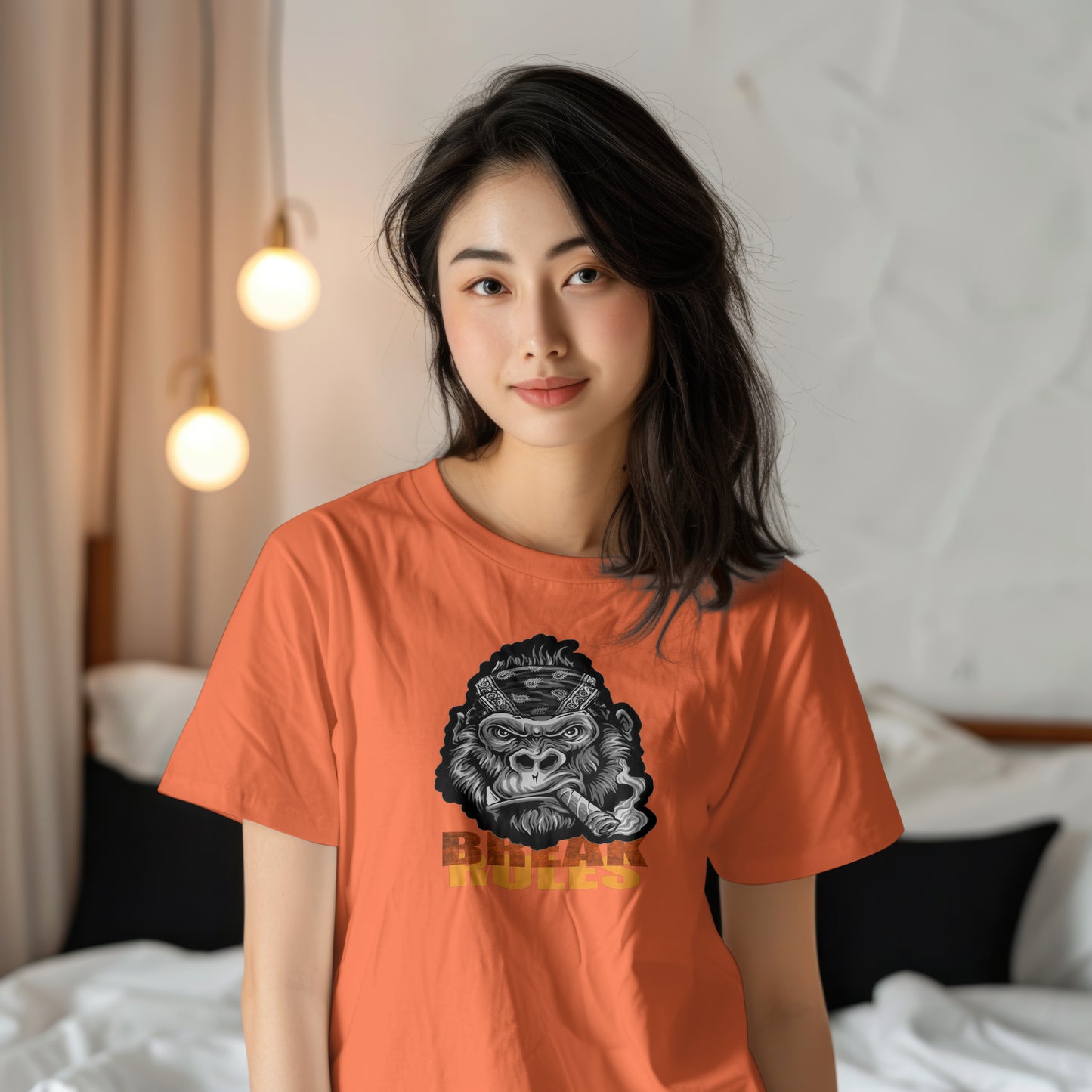 Rauchender Affe Break Rules Premium Damen-T-Shirt mit Rundhalsausschnitt