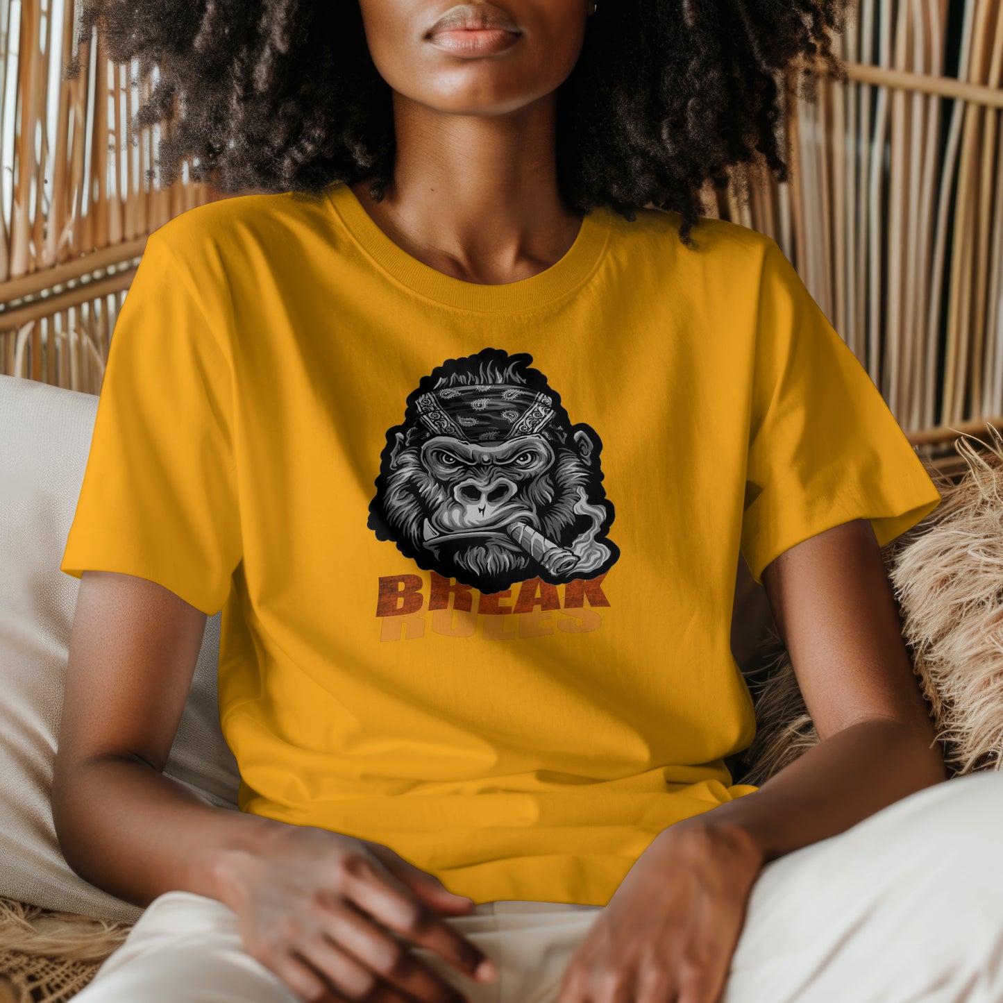 Rauchender Affe Break Rules Premium Damen-T-Shirt mit Rundhalsausschnitt