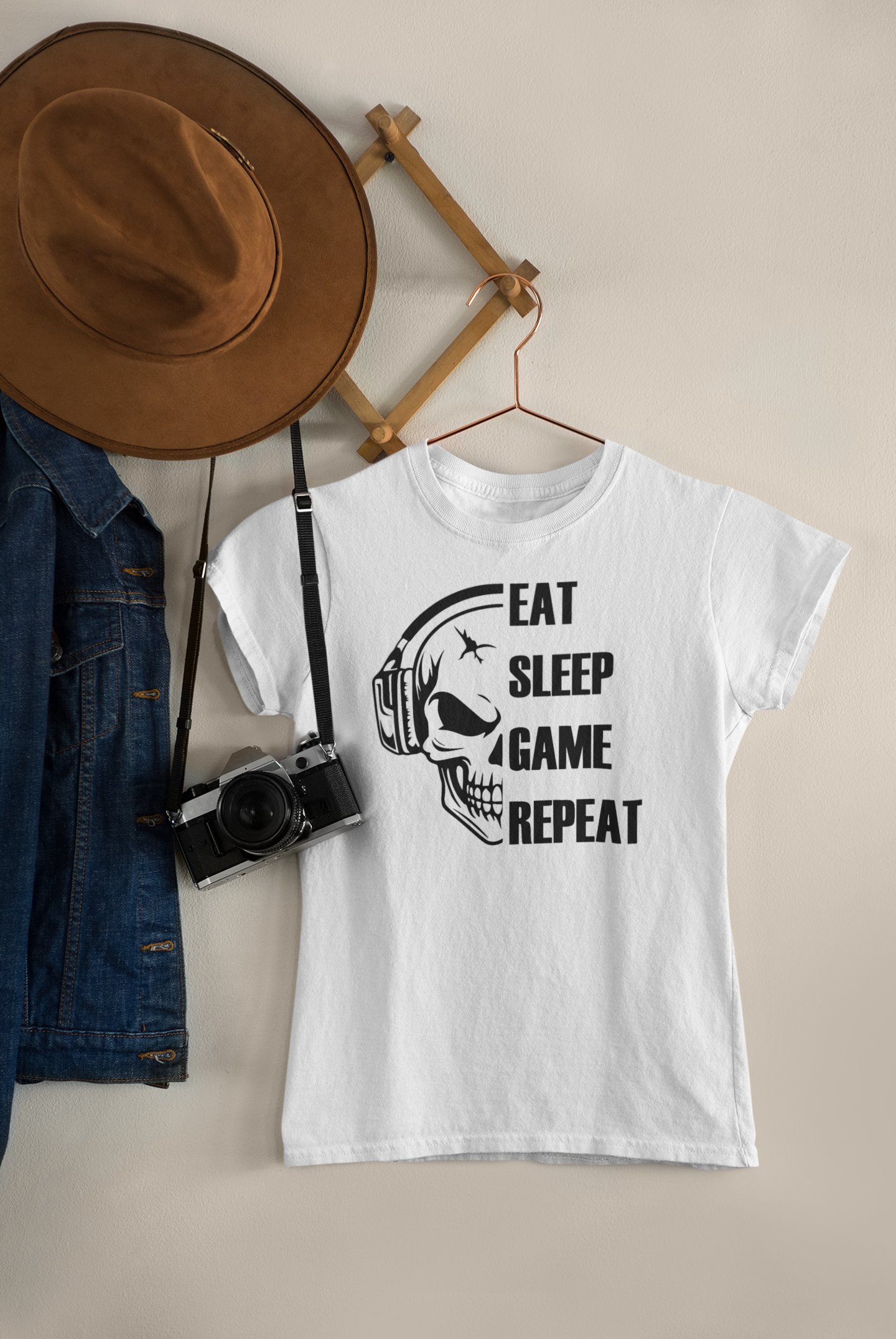 EAT SLEEP Totenkopf Premium Unisex T-Shirt mit Rundhalsausschnitt Girls & Boys