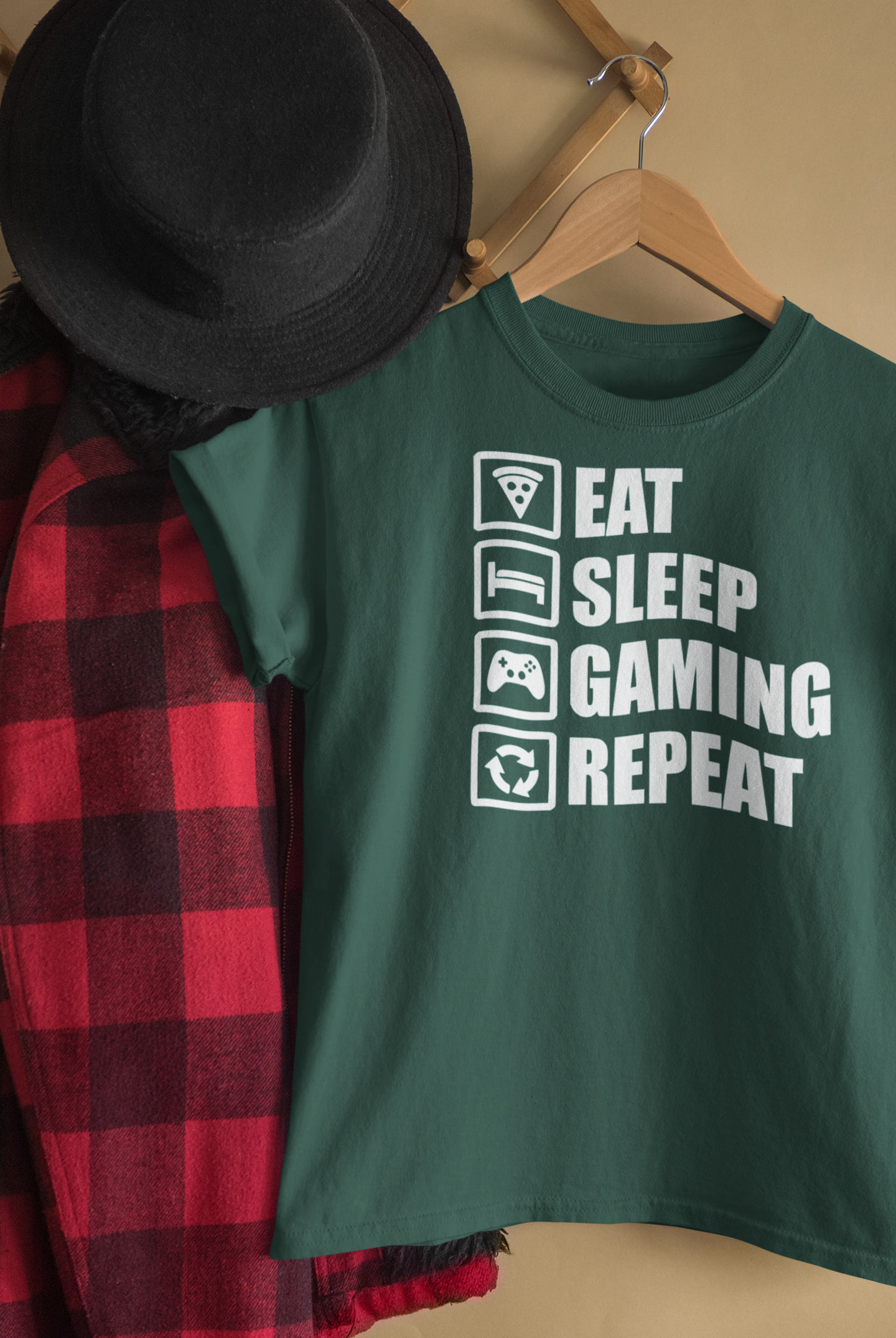 EAT SLEEP GAMING REPEAT Premium Unisex T-Shirt mit Rundhalsausschnitt Girls & Boys