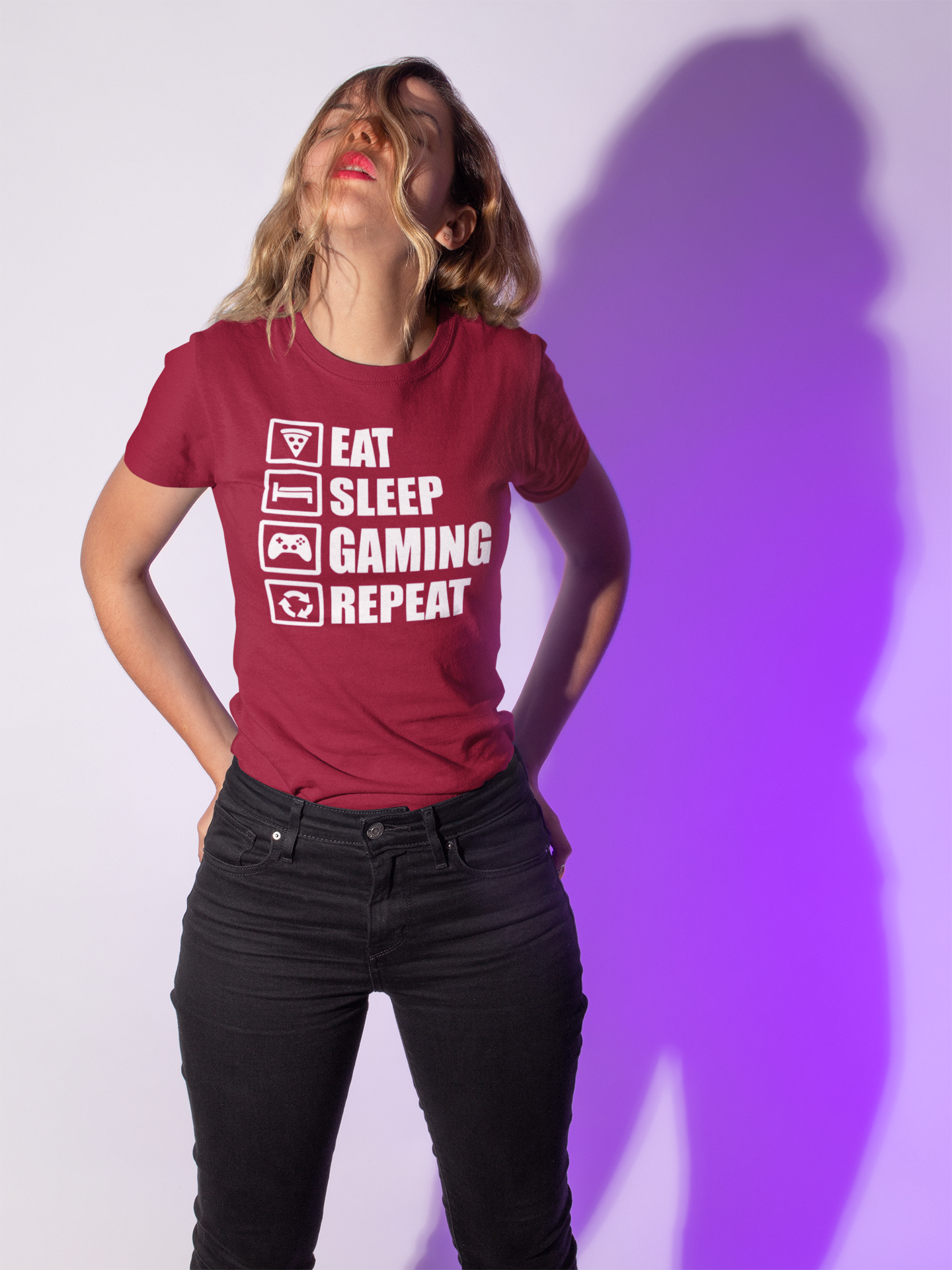 EAT SLEEP GAMING REPEAT Premium Unisex T-Shirt mit Rundhalsausschnitt Girls & Boys