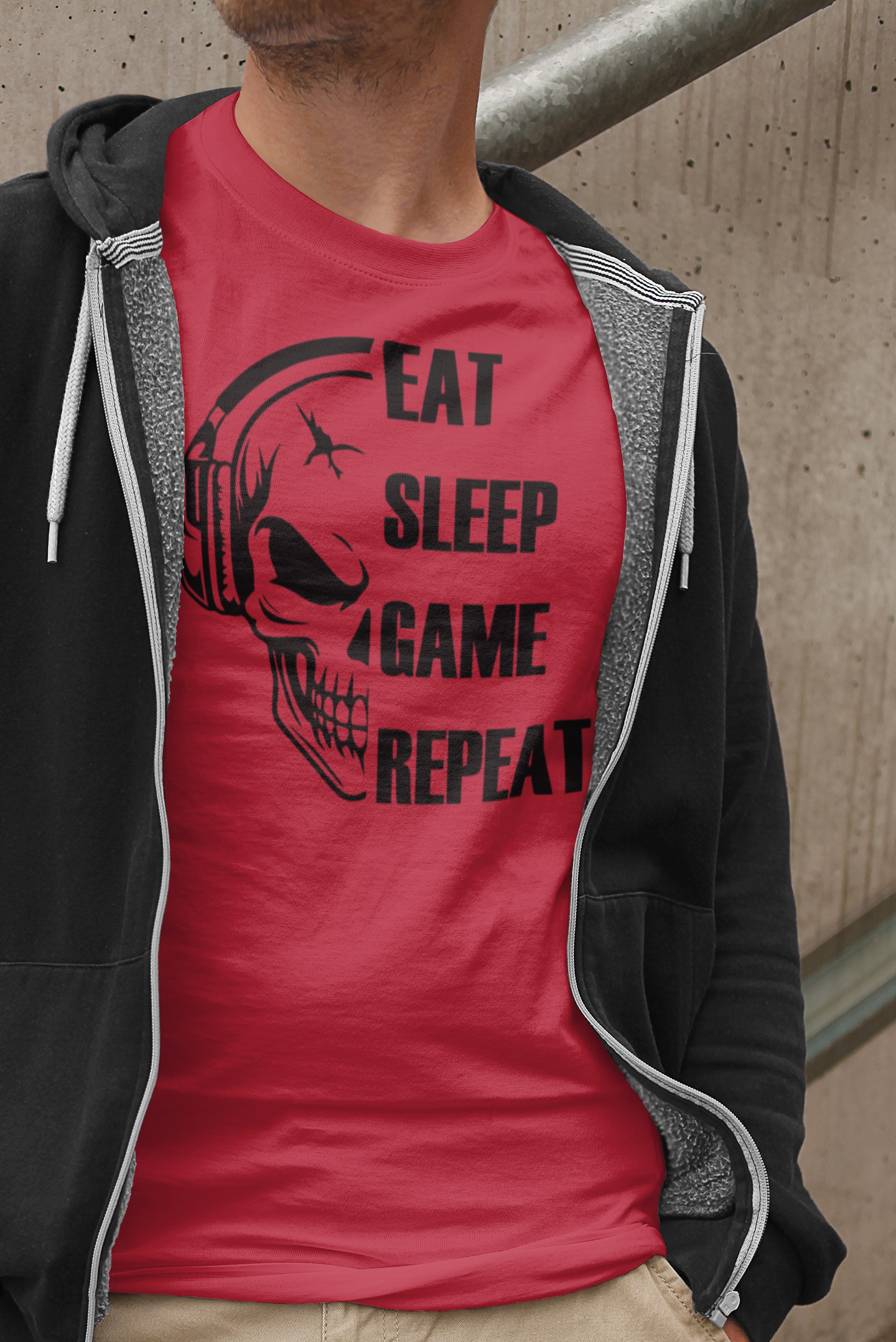 EAT SLEEP Totenkopf Premium Unisex T-Shirt mit Rundhalsausschnitt Girls & Boys
